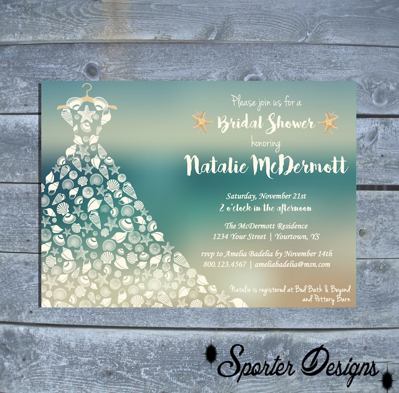 Beach Themed Bridal Shower Invitation Sea Shell Bridal Etsy