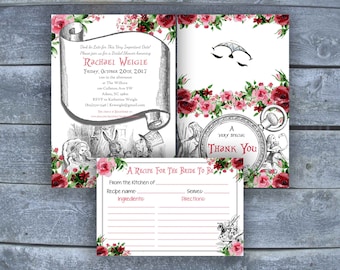 Alice in Wonderland themed Invitation kit for Bridal Shower - Bridal Shower Invitation Kit - Tea Party Invite - Digital - Red