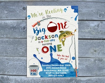 Boys First Birthday | The Big One Birthday Invitation | O-fish-ally one | Fishing Birthday Invitation | Watercolor Fishing Invitation | 5x7