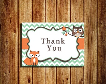 Woodland themed Thank You Notes - Thank You Card - Digital - Printed