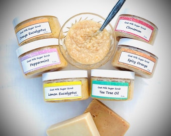 Exfoliants au sucre pour les mains et le corps aux huiles essentielles | savon au lait de chèvre | exfoliant | apaisant la peau