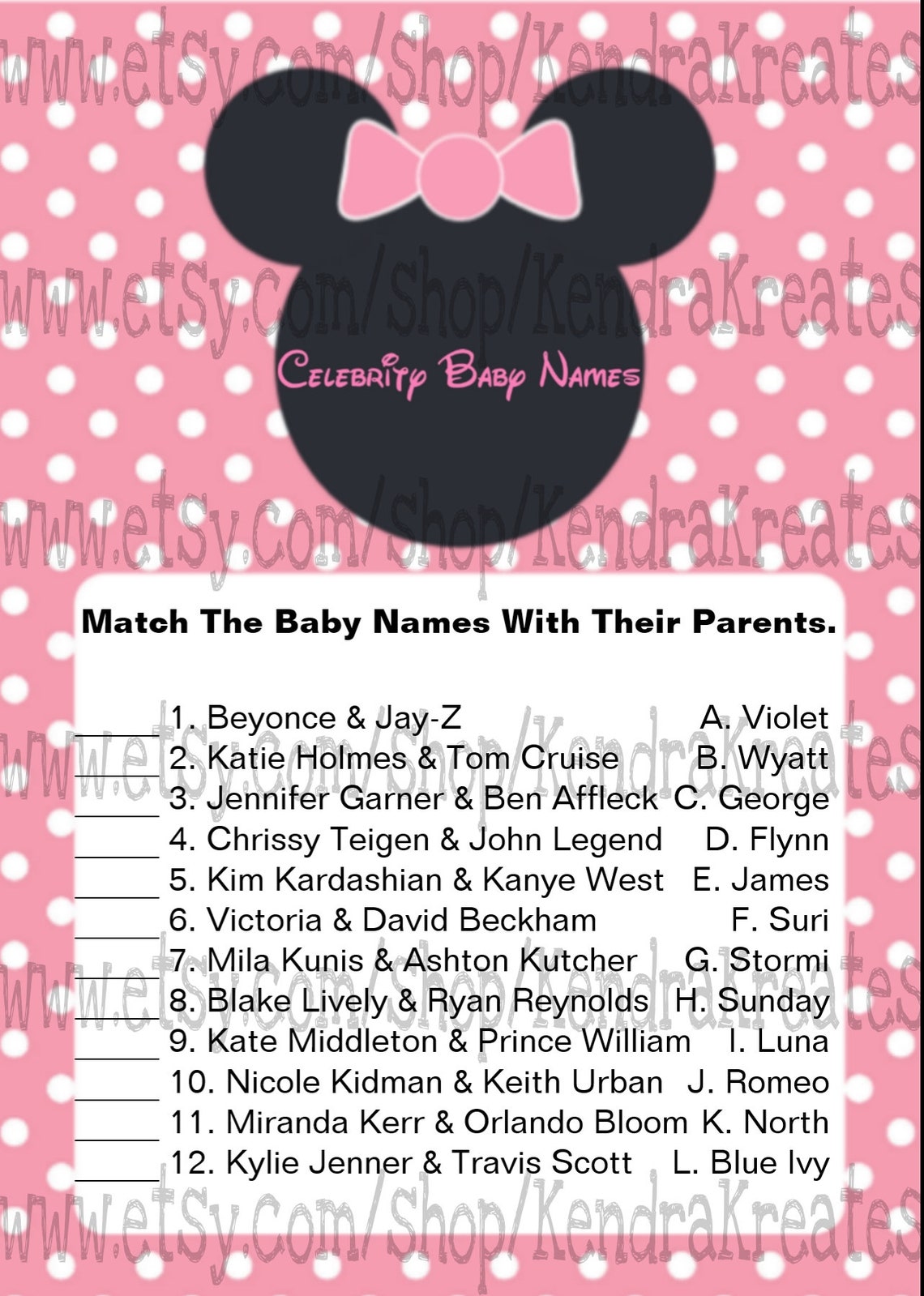 Minnie Mouse Baby Shower Games Printable Games INSTANT DOWNLOAD - Etsy