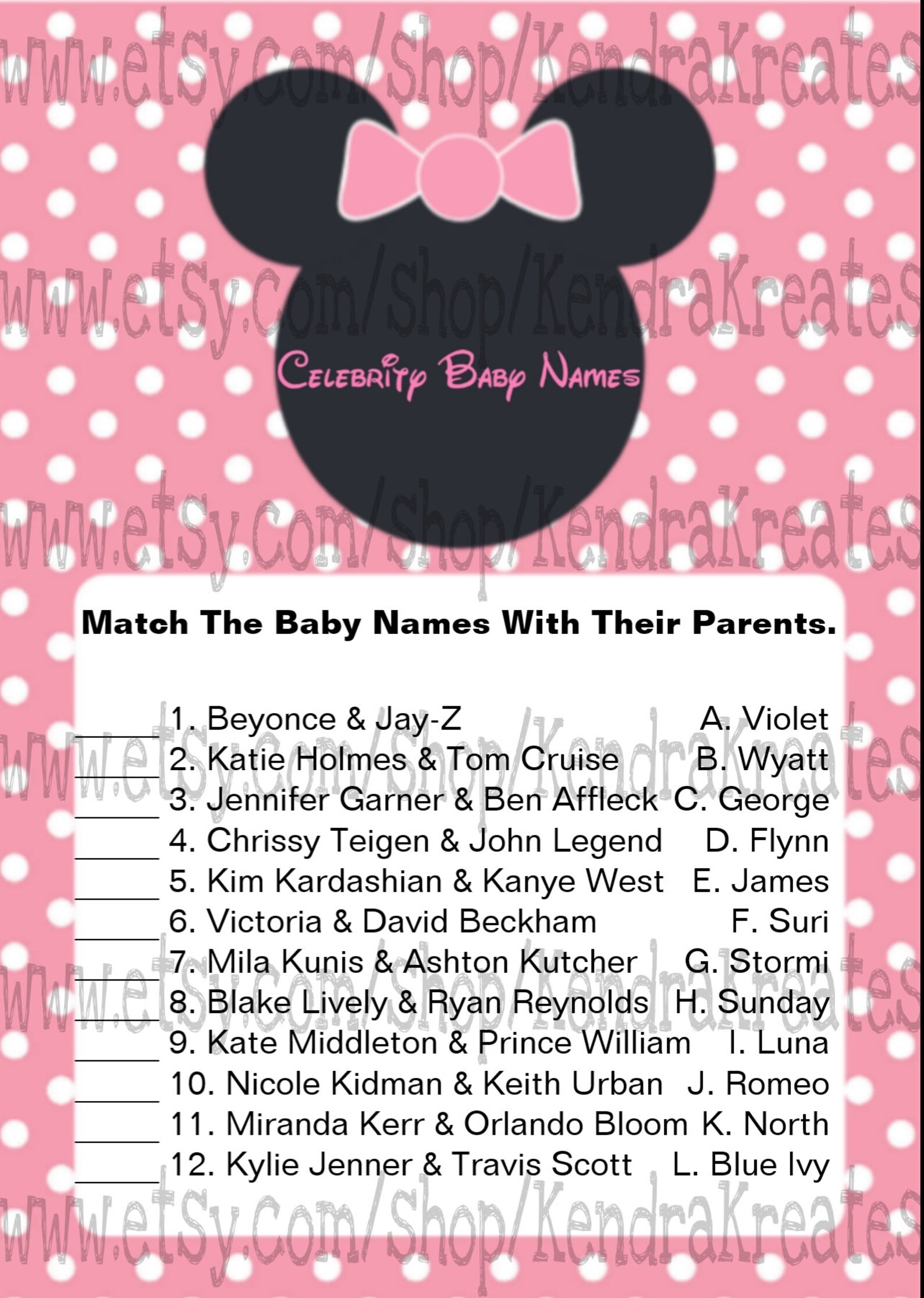 Minnie Mouse Baby Shower Games Printable Games INSTANT DOWNLOAD - Etsy