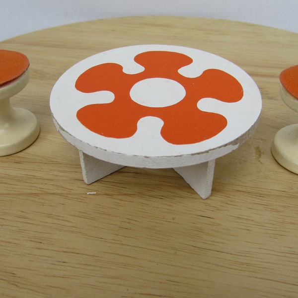 Lundby Round Table 2 Matching Stools White Orange Wood 1970s Vintage Dollhouse Furniture Kids Room Playroom 1:16 Scale Ships From Tennessee