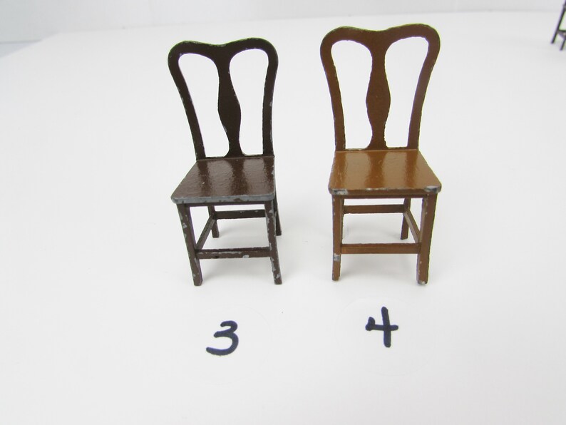 Tootsie Toy Dollhouse Furniture Variety of Brown Metal Chairs Kitchen or Dining Chair Dollhouse Miniatures Tootsietoy USA Half Inch Scale