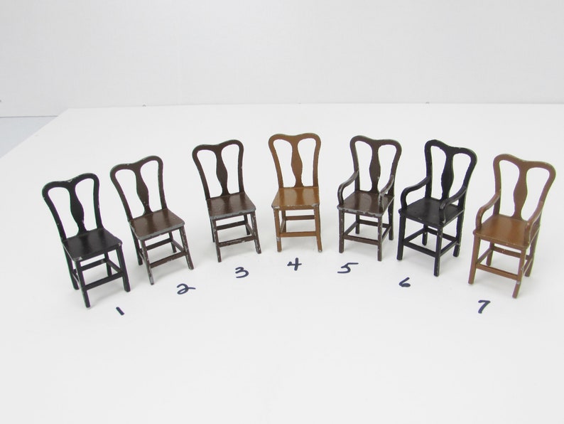Tootsie Toy Dollhouse Furniture Variety of Brown Metal Chairs Kitchen or Dining Chair Dollhouse Miniatures Tootsietoy USA Half Inch Scale