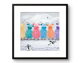 Rainbow Sheep Art Print | Whimsical Highland Cows, Mervyn Tay