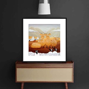 Highland coos. The Golden Girls. (20” x 20” FRAMED Limited Edition Print) Original Whimsical Quirky Funny Cute Painting Highland Cow ART