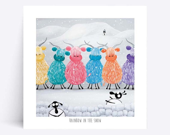 Rainbow In The Snow - Quirky Square Print