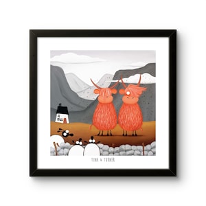 Highland Cow Print | Tina & Turner | Quirky Cow Print | Scottish Cow Print | Funny Animal Art | Whimsical Print | Music Art