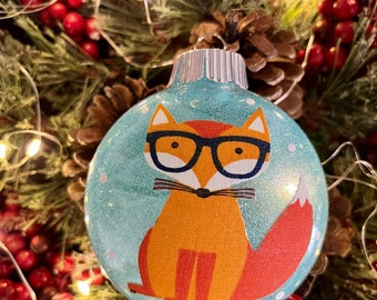 Fox with Glasses Clear Single Ornament