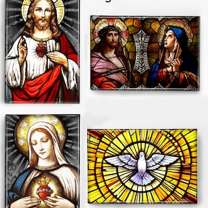 Set van 4 magneten religieuze glas-in-lood