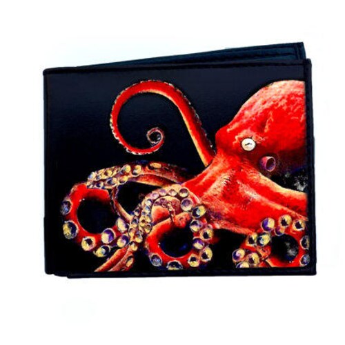 Octopus Wallet Octopus Attacks Mens Leather Wallet Leather Etsy
