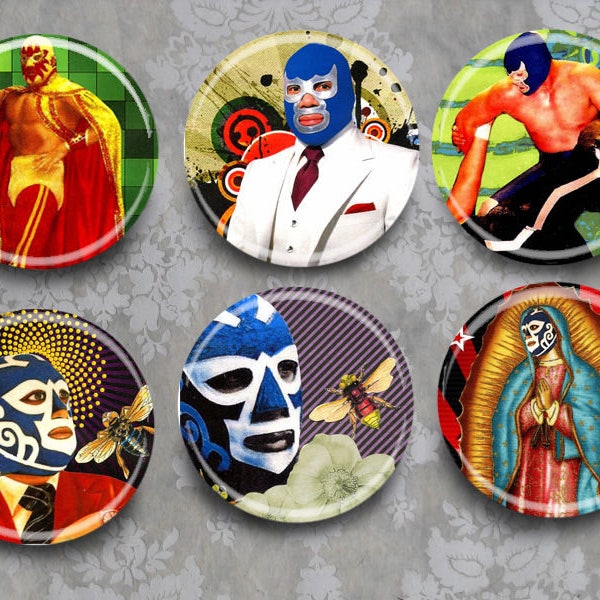 Set of 6 Wrestlers Magnets/Mirrors/Buttons You Choose