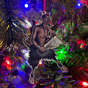 Krampus with Pitchfork Wooden Ornament