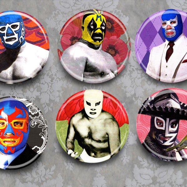 Set of 6 Wrestlers Magnets/Mirrors/Buttons You Choose