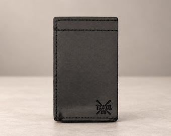 Black Slim Leather Wallet – Minimalist Front Pocket Card Holder for Men