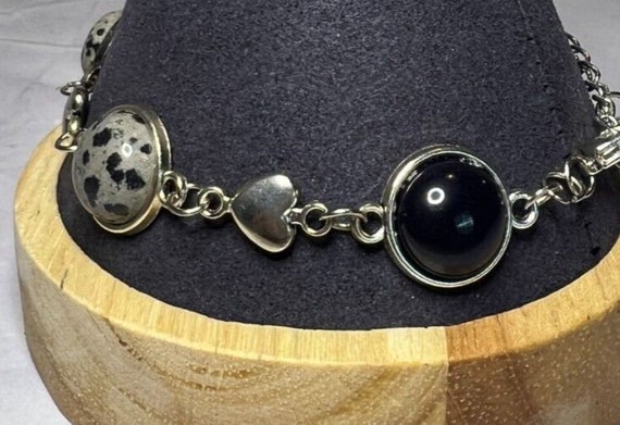 Boho Stackable, Adjustable Silver Bracelet, Onyx … - image 3