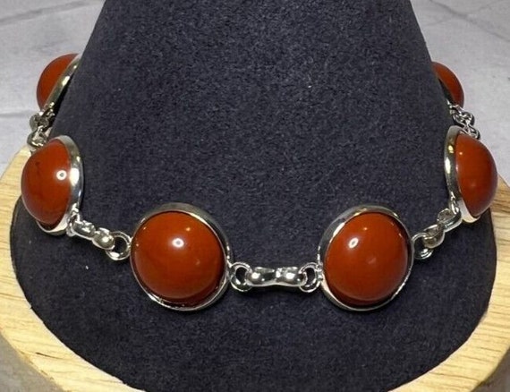 Boho Stackable, Adjustable Silver Bracelet, Red J… - image 2