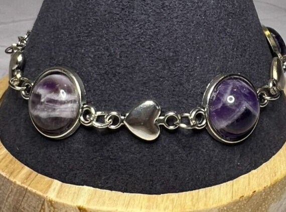 Boho Stackable, Adjustable Silver Bracelet, Ameth… - image 3