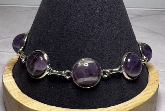 Boho Stackable, Adjustable Silver Bracelet, Ameth… - image 2