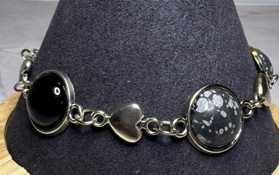 Boho Stackable, Adjustable Silver Bracelet, Onyx … - image 2