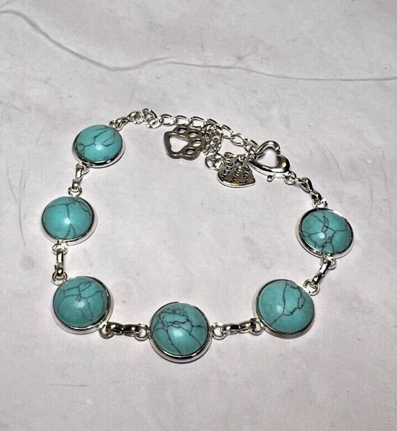 Boho Stackable, Adjustable Silver Bracelet, Turqu… - image 1