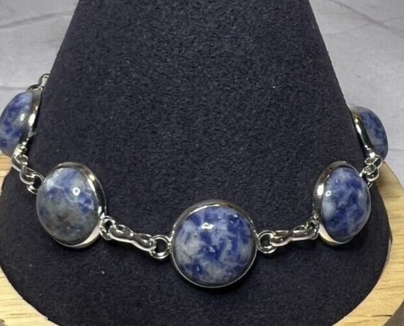 Boho Stackable, Adjustable Silver Bracelet, Blue … - image 2