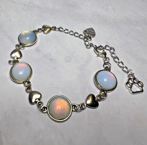 Boho Stackable, Adjustable Silver Bracelet, Opali… - image 1