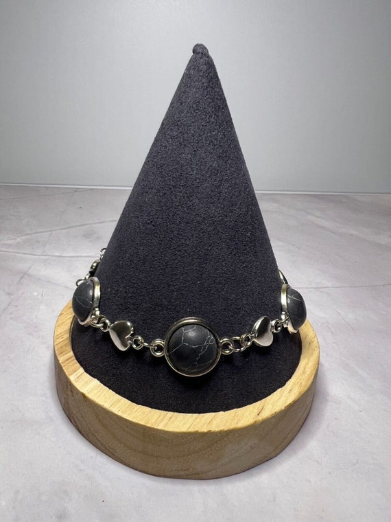 Boho Stackable, Adjustable Silver Bracelet, Black… - image 2