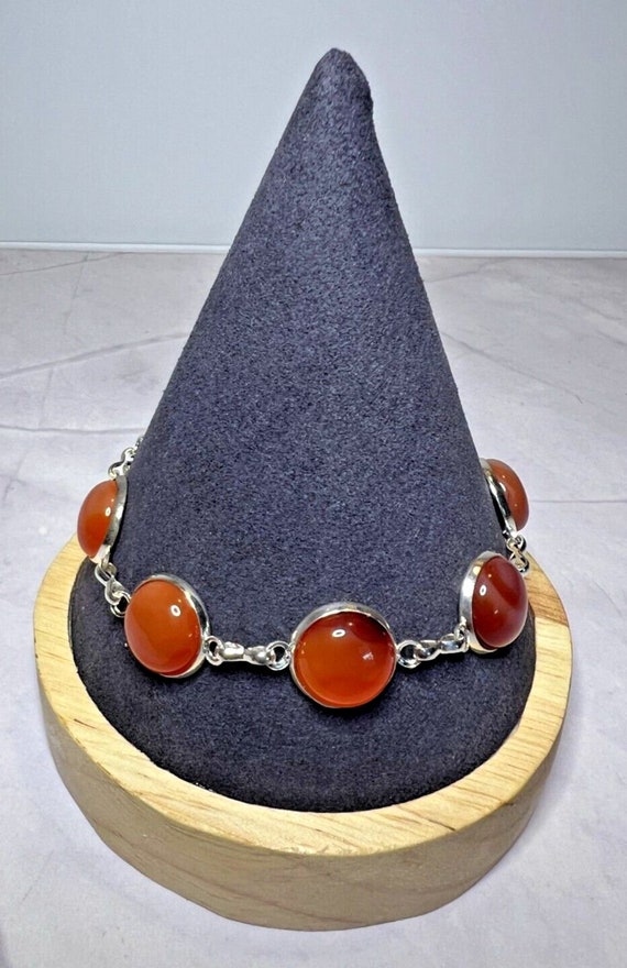 Boho Stackable, Adjustable Silver Bracelet, Orang… - image 1