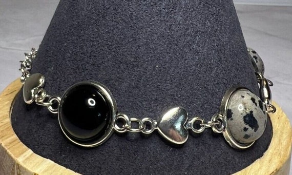 Boho Stackable, Adjustable Silver Bracelet, Onyx … - image 4