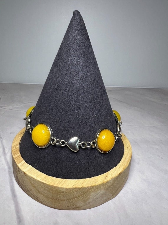 Boho Stackable, Adjustable Silver Bracelet, Yello… - image 2