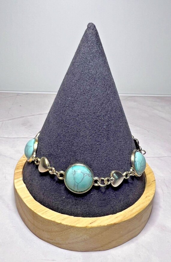 Boho Stackable, Adjustable Silver Bracelet, Turqu… - image 6