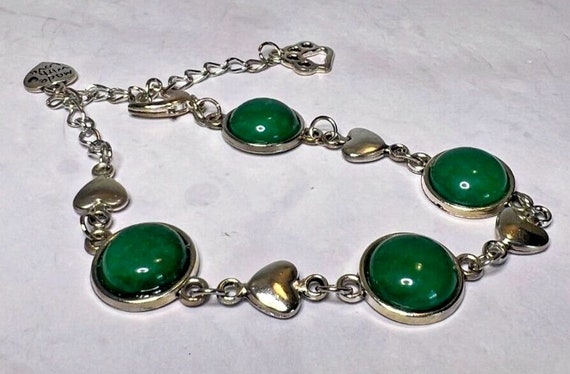 Boho Stackable, Adjustable Silver Bracelet, Green… - image 1