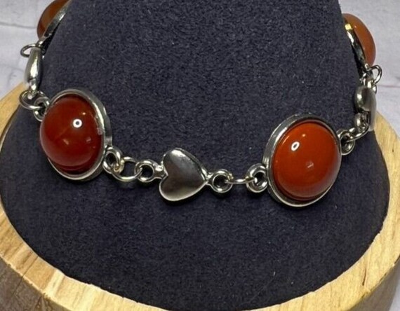 Boho Stackable, Adjustable Silver Bracelet, Orang… - image 2