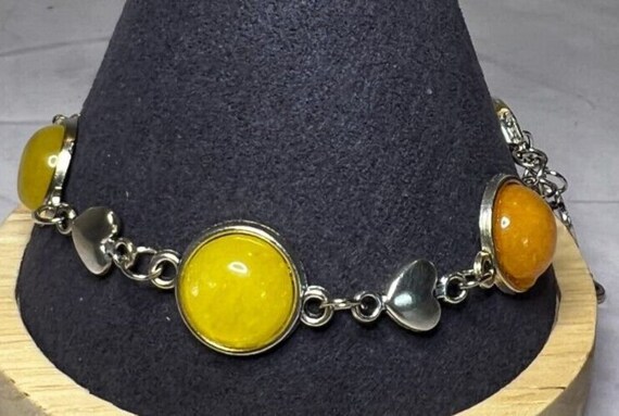 Boho Stackable, Adjustable Silver Bracelet, Yello… - image 3