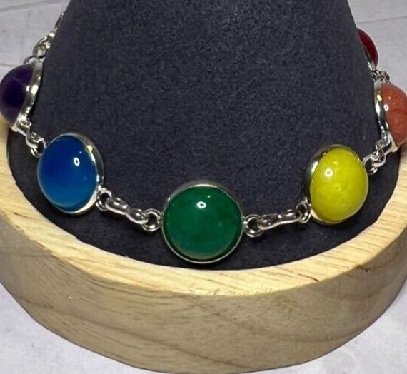 Boho Stackable, Adjustable Silver Bracelet, Chakr… - image 4