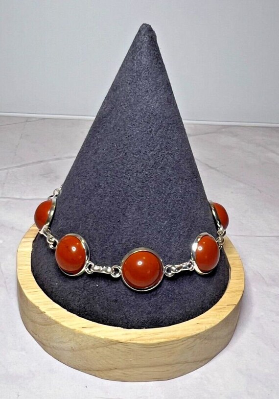 Boho Stackable, Adjustable Silver Bracelet, Red J… - image 1