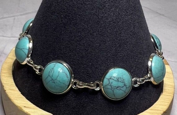 Boho Stackable, Adjustable Silver Bracelet, Turqu… - image 3