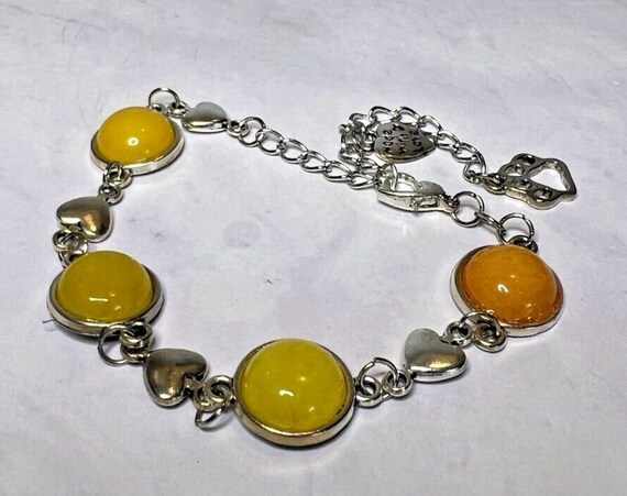 Boho Stackable, Adjustable Silver Bracelet, Yello… - image 1