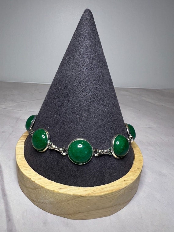 Boho Stackable, Adjustable Silver Bracelet, Green… - image 2