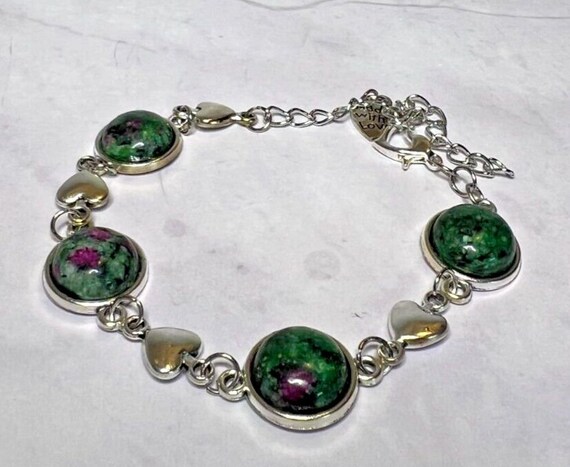 Boho Stackable, Adjustable Silver Bracelet, Ruby … - image 1