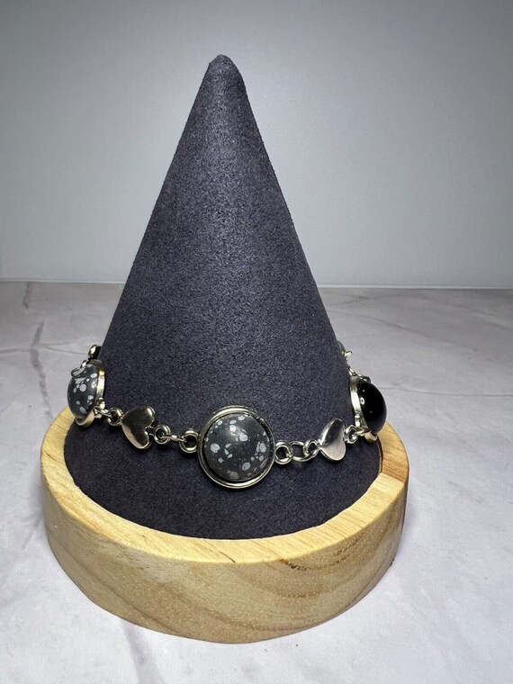 Boho Stackable, Adjustable Silver Bracelet, Onyx … - image 3