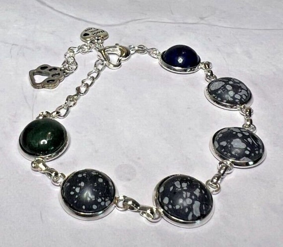 Boho Stackable, Adjustable Silver Bracelet, Jaspe… - image 1