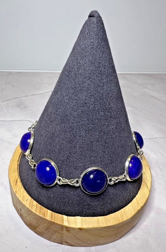 Boho Stackable, Adjustable Silver Bracelet, Lapis… - image 1
