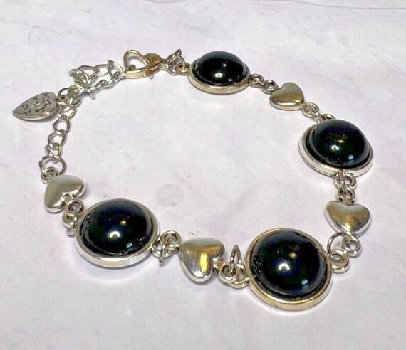 Boho Stackable, Adjustable Silver Bracelet, Black… - image 1