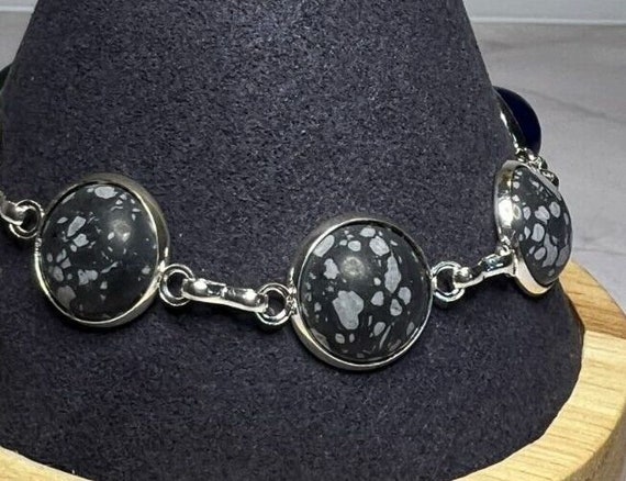 Boho Stackable, Adjustable Silver Bracelet, Jaspe… - image 2