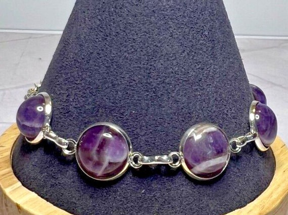 Boho Stackable, Adjustable Silver Bracelet, Ameth… - image 3