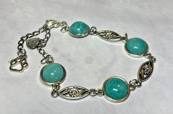 Flower Stackable, Adjustable Silver Bracelet, Aqu… - image 1